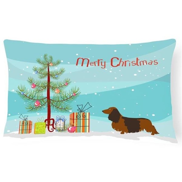 Carolines Treasures Carolines Treasures BB8449PW1216 Longhaired Dachshund Christmas Canvas Fabric Decorative Pillow BB8449PW1216